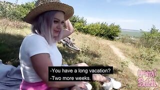 A babe has sex with a stranger she met outdoors