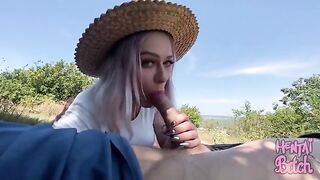 A babe has sex with a stranger she met outdoors