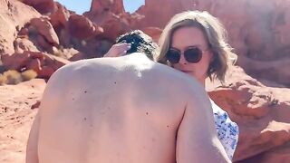 A sexy girl fucked by her friend on a desert hike in front of her husband