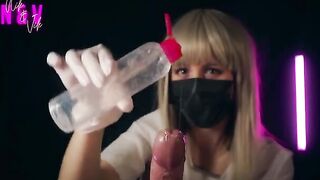 A nurse in a white suit will make you cum twice with her unreal handjob