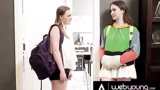 Horny college girl Hazel Moore eats her bestie's pussy in classroom
