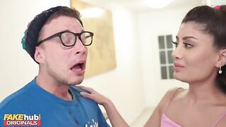 The Indian girl cums for her friend and licks his glasses
