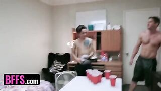 Two roommates fuck with two college girls in a steamy orgy