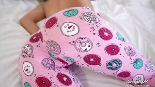 Step mom wakes up to a hard cock of step son, helps him cum quick