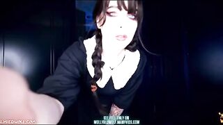 The Wednesday Addams girl is fucking with a guy’s big cock in this steamy scene