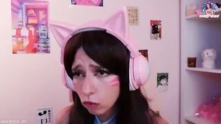 Gamer girl in DVA cosplay masturbates and rides a big dildo