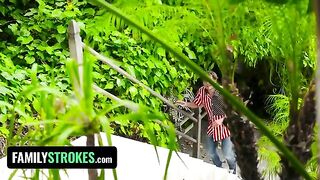 Two playful teens caught painting their tits on 4th July