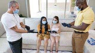 Two step-daughters get their pussies cleaned and fucked by their daddies in a taboo swap
