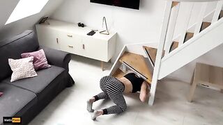 The stepsister is stuck again and gets fucked by her stepbrother