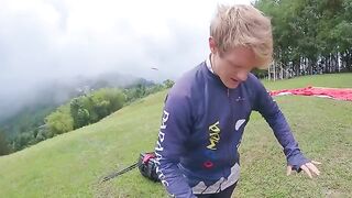 A girl squirts while paragliding 2200 m above the sea, in a daring act