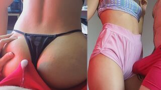 A guy came to a stripper and made cum shot through her panties during a lap dance