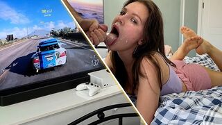 Girl plays Xbox and got a dirty cock in her throat