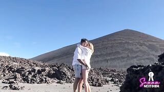 We climbed a volcano and he erupted in my mouth outdoors