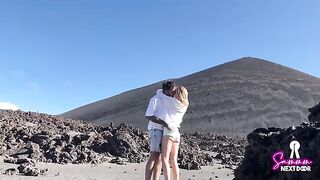 We climbed a volcano and he erupted in my mouth outdoors