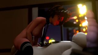 Aunt Cass shakes her ass on Baymax's cock in an animated scene