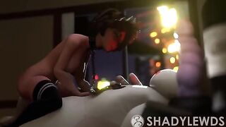 Aunt Cass shakes her ass on Baymax's cock in an animated scene