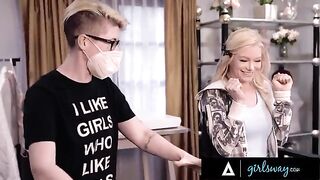 Scissoring session with Asian beauty Ember Snow and her blonde friend