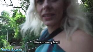 Blonde MILF with natural tits gets banged outdoors by Public Agent