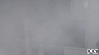 Hot firefighters fucked a pretty lady with big boobs in an intense orgy