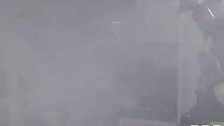 Hot firefighters fucked a pretty lady with big boobs in an intense orgy