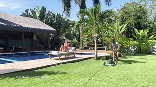 The gardener is lazy, but he fucked me sensually by the pool