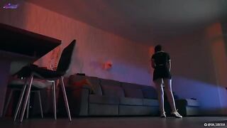 A girl became a sex-android and fucks with a dildo in her wet pussy