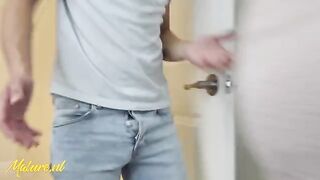 Hot stepmom caught her stepson spying, lets him enjoy her hairy pussy