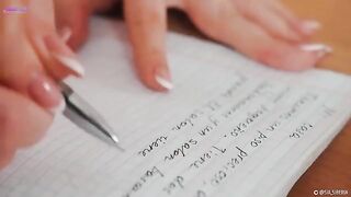 A hot girl squirts while teaching Spanish and playing with toys on her desk