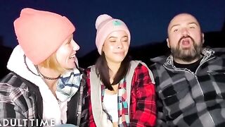 Hot polyamorous threesome in POV with sexy babes getting wild in the woods