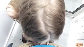 Risky Public Blowjob: Petite girl in a shop changing room, caught in action