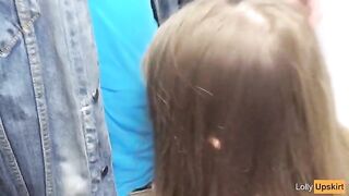 Risky Public Blowjob: Petite girl in a shop changing room, caught in action