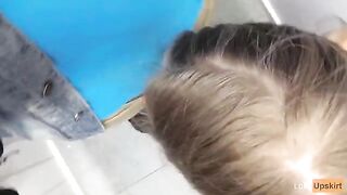 Risky Public Blowjob: Petite girl in a shop changing room, caught in action