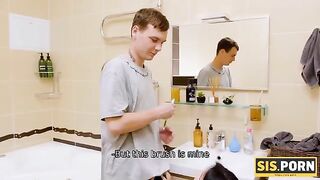 A stepbrother is jerking off with his stepsister’s toothbrush