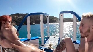 A guy fucked gorgeous babe on the boat and came on her back