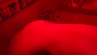 A blonde woman has sex toys in the bathroom and gets fucked hard