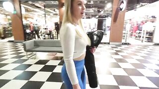 Blonde with big ass fucks for money in the shopping mall toilet, a risky public encounter