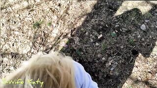A cutie walked in the forest and got a lot of sperm on her juicy ass