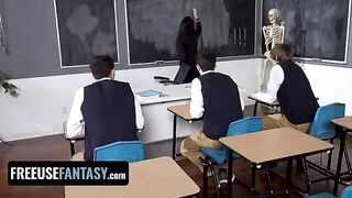 Three students fucked thick teacher Valentina Nappi in the classroom hard