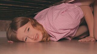 The stepsister is stuck, a classic scenario in the genre