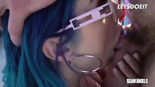 Two sexy sluts sharing a big cock in a steamy threesome scene