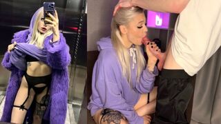 Met a cute girl in the elevator and she received a flood of cum