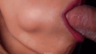 Horny babe broke the condom and got all cum in her mouth