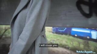 A cute little Russian gets fucked outdoors by Public Agent for cash