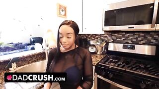 The stepdad is seduced by his busty ebony stepdaughter, who doesn’t wear a bra at home