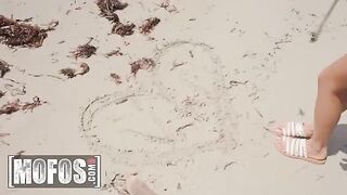 Petite brunette Vina Sky got banged on the beach and received a messy finish