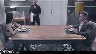 A dinner guest, the stunning Clea Gaultier, becomes the main course for a passionate swinging couple
