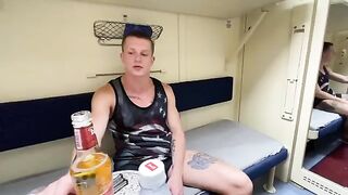 A hot guy fucked his friend on the train, it was a real tight fit