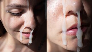 Brunette hottie gets fucked on the doggy style and cummed on her face