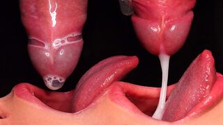Close up action with the best condom milking blowjob around