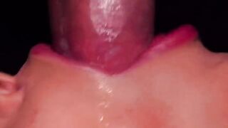 Close up action with the best condom milking blowjob around